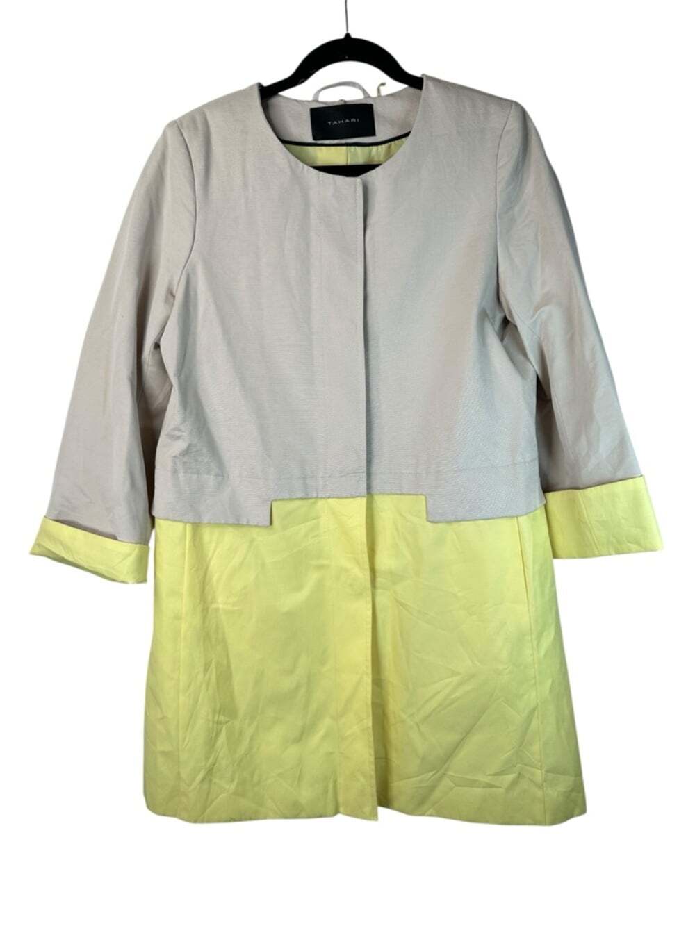 Tahari Gray Lemon Yellow Colorblock Topper Coat Careerwear Spring Jacket Medium